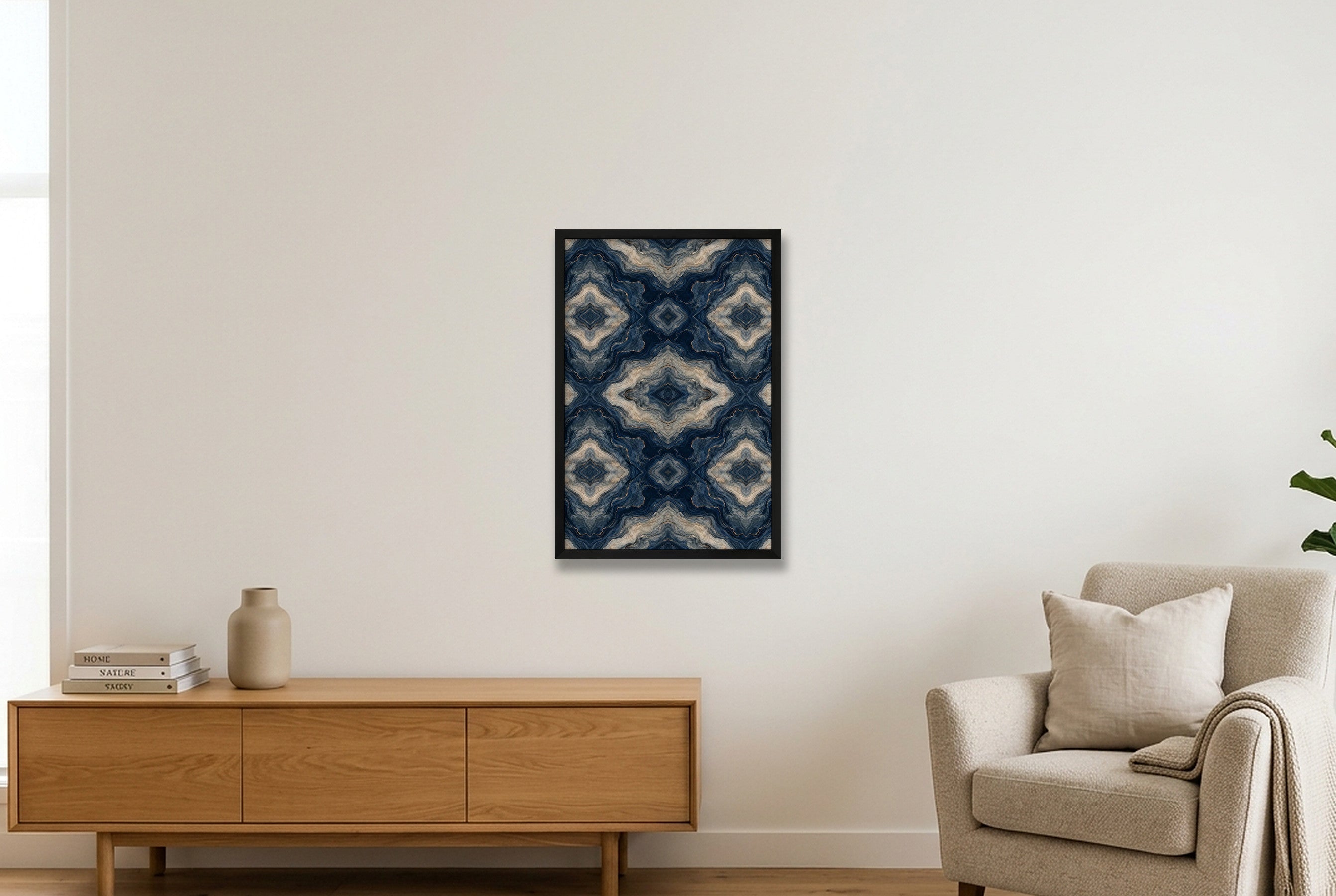 Indigo Agate Marble Water and Mineral — 40×60cm, 16×24" Black Frame