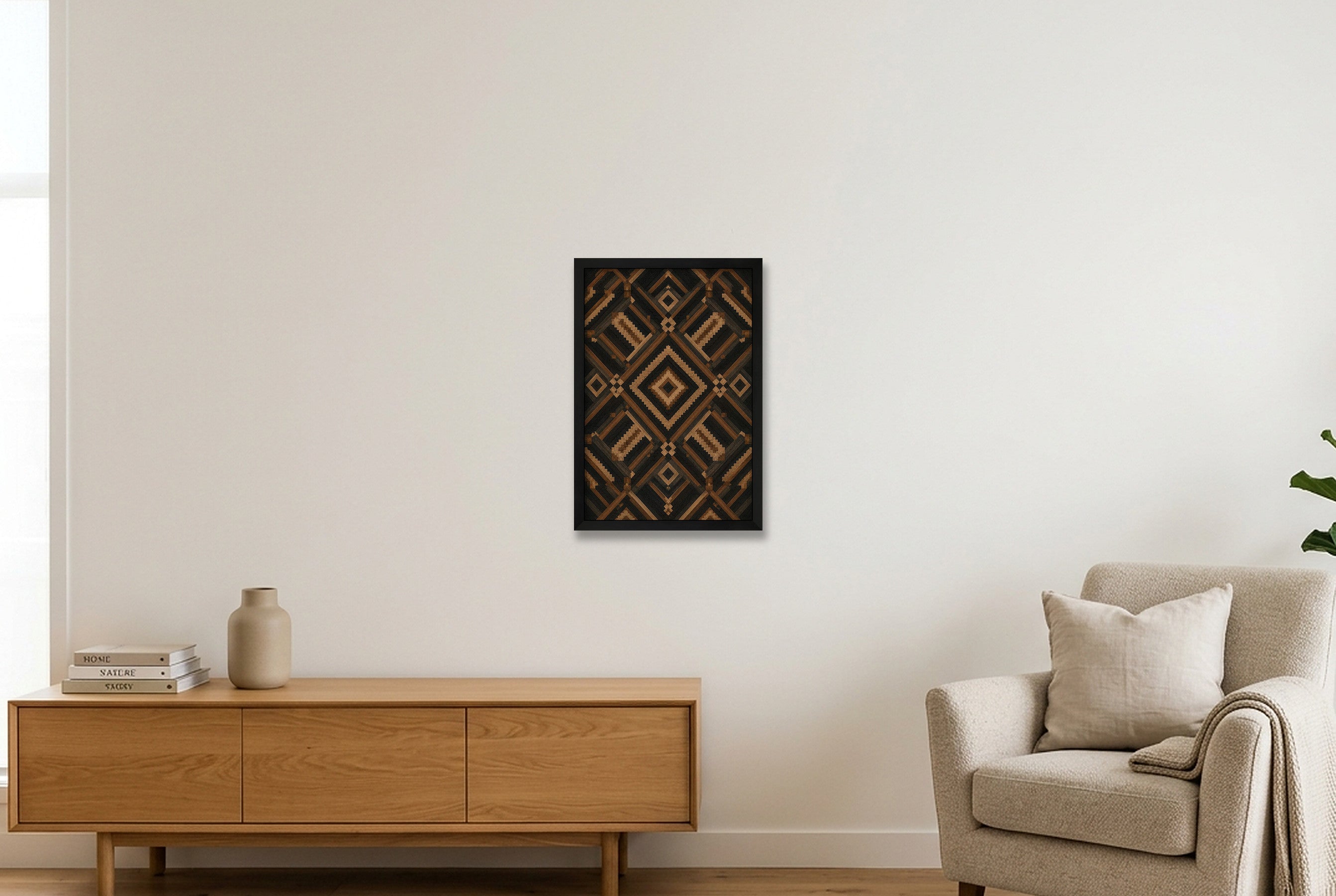 Night Kuba Heritage Weave — 30×45cm, 12×18" Black Frame