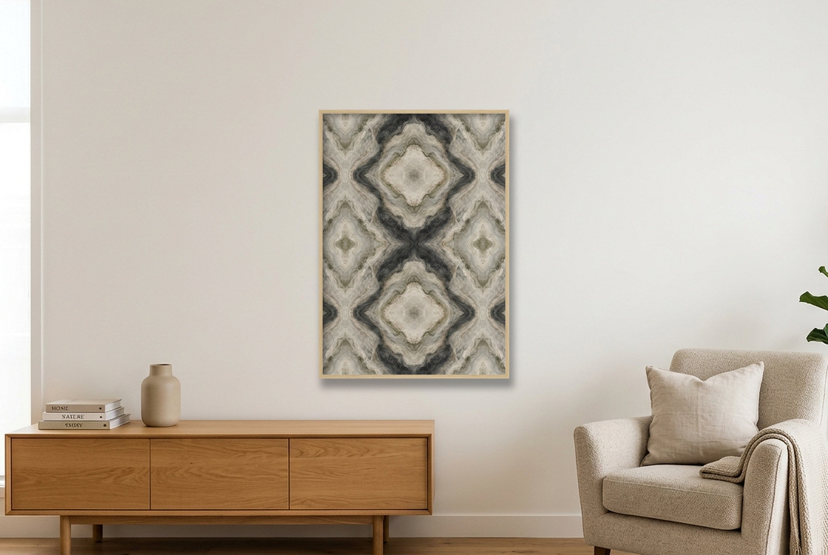 Sage Onyx Marble Water and Mineral — 70×100cm, 28×39" Oak Frame