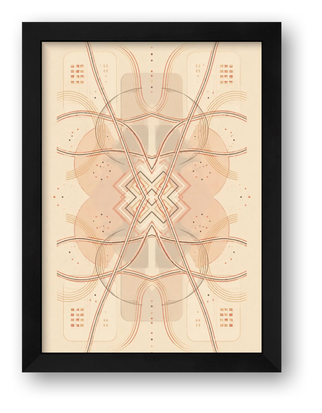 Neutral Terracotta Geometric Wall Art, Minimalist Earth-Tone Giclée Print — Clay Grid — framed