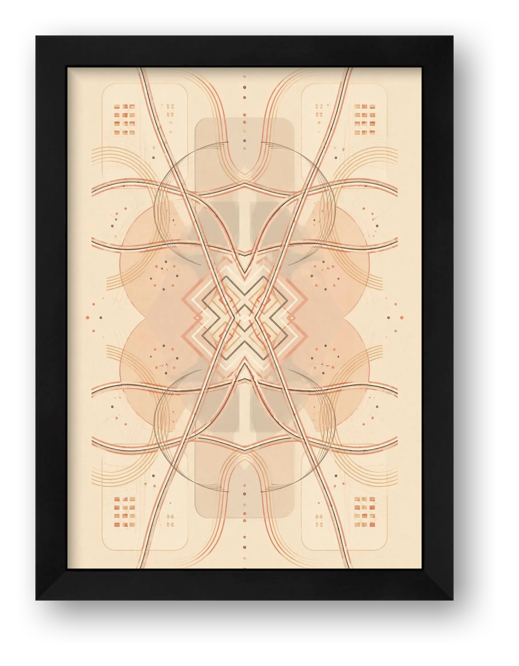 Neutral Terracotta Geometric Wall Art, Minimalist Earth-Tone Giclée Print — Clay Grid — framed