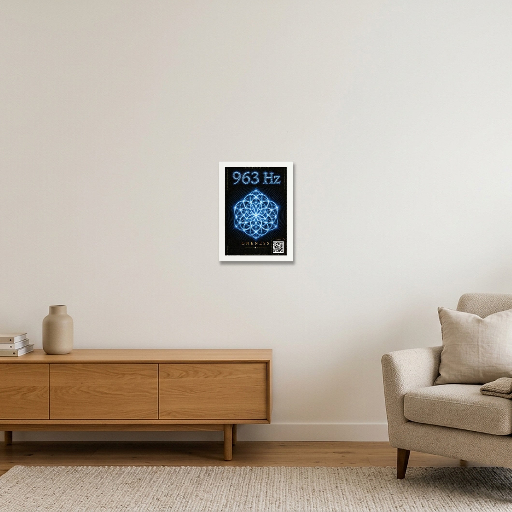 963 Hz Resonant States Frequency Cymatic Fine Art Print — A4 (21×30cm, 8×12") White Frame