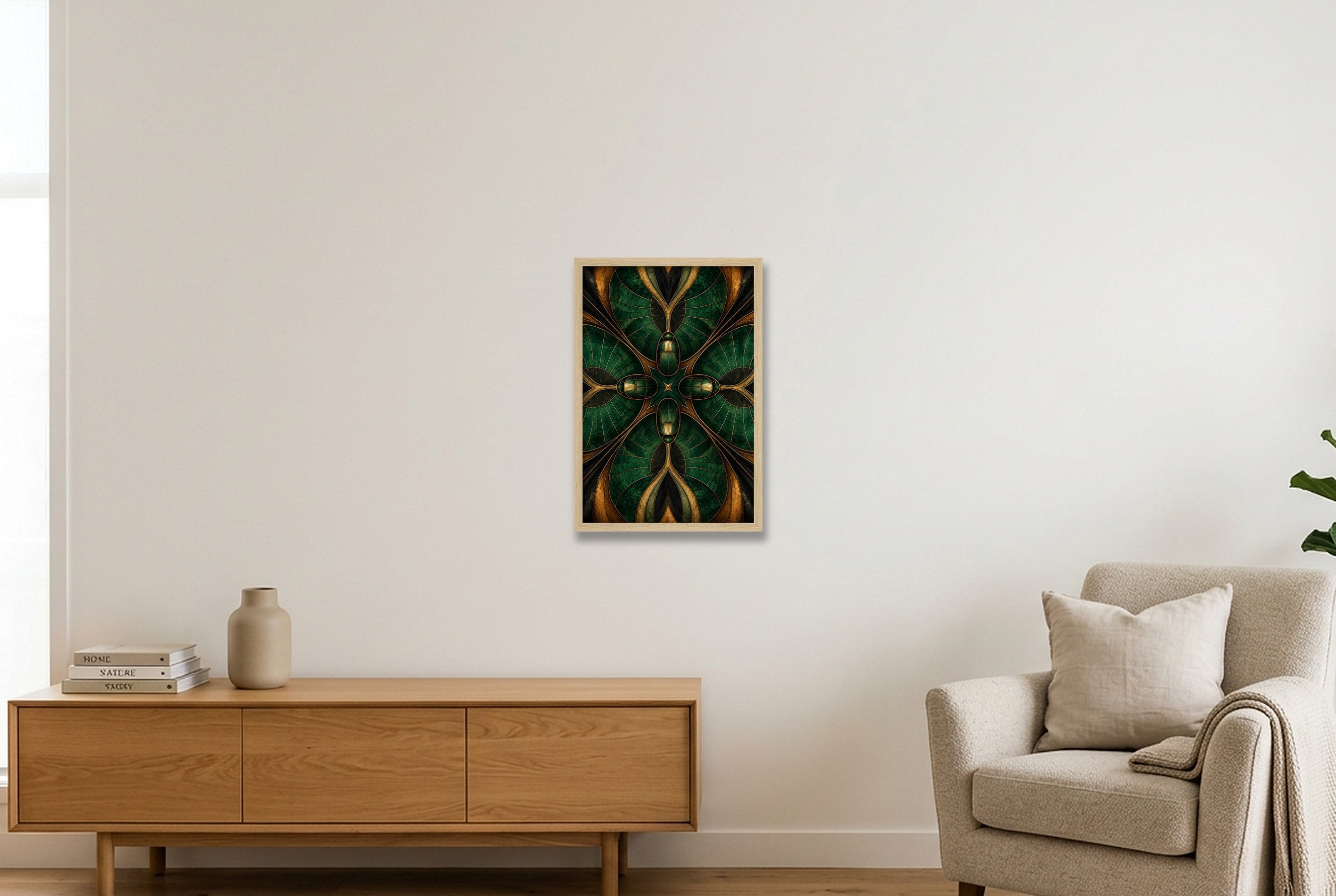 Scarab Shell Animal Signal — 30×45cm, 12×18" Oak Frame