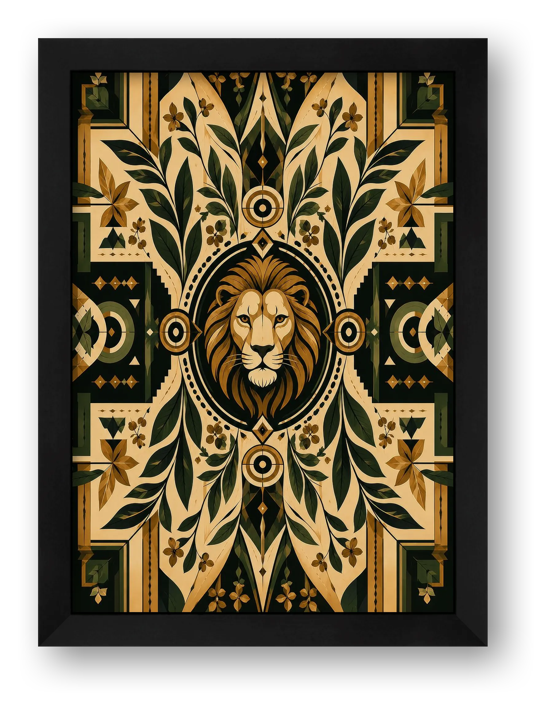 Lion of Judah Wall Art, Black and Gold Rastafari Giclée Print — Lion’s Path — framed