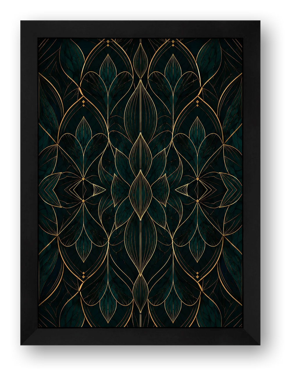 Teal Gold Lotus Botanical Archive — framed