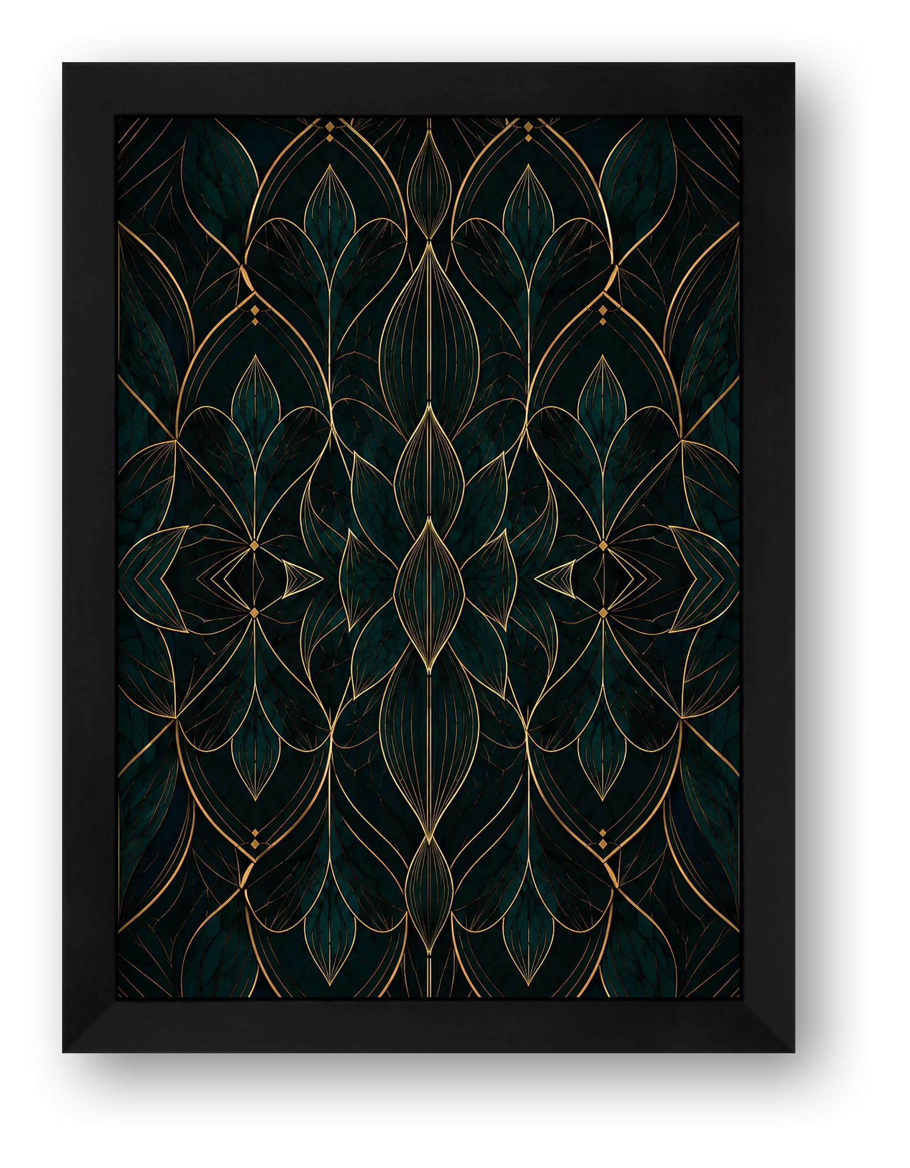 Teal Gold Lotus Botanical Archive — framed