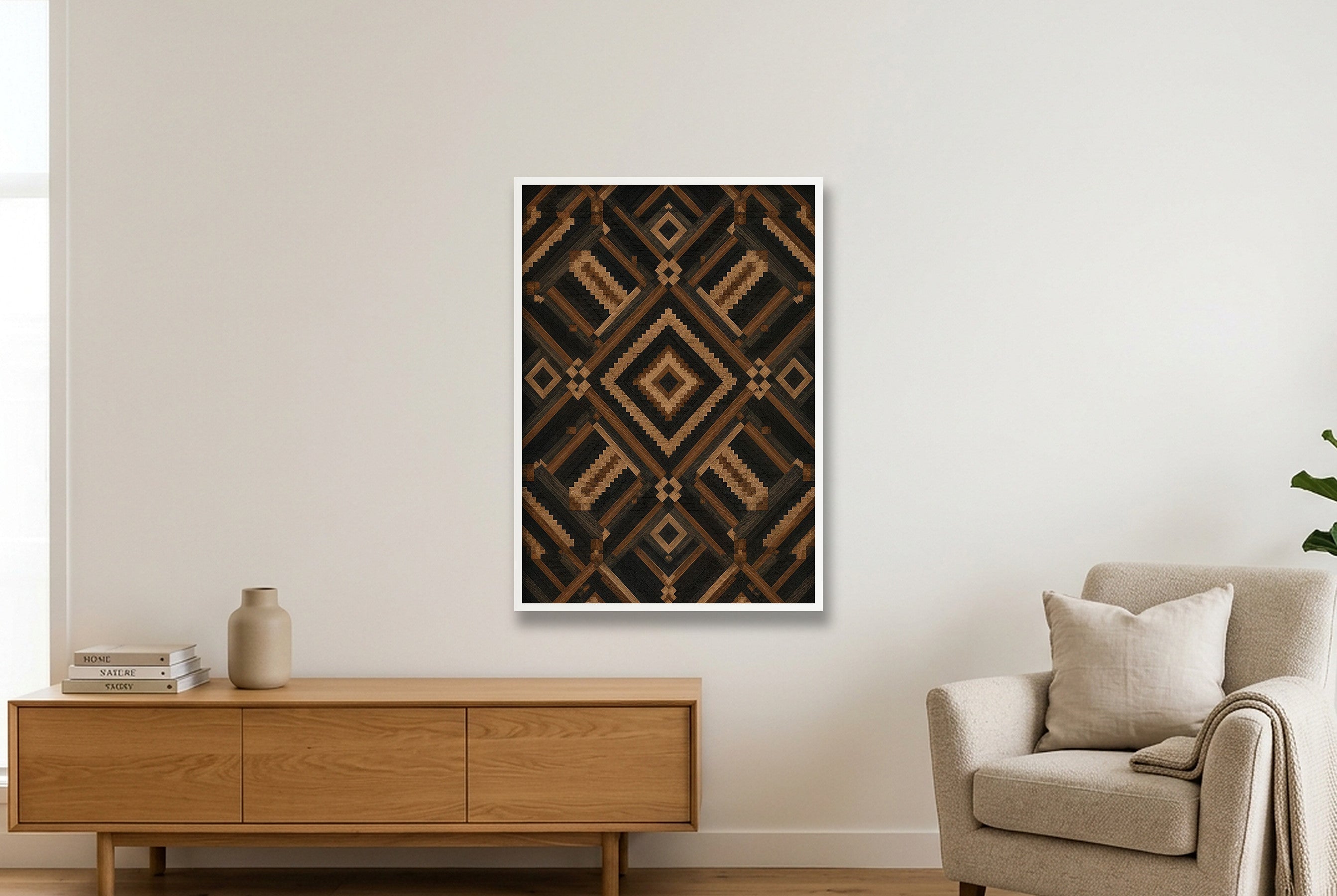 Night Kuba Heritage Weave — 70×100cm, 28×39" White Frame