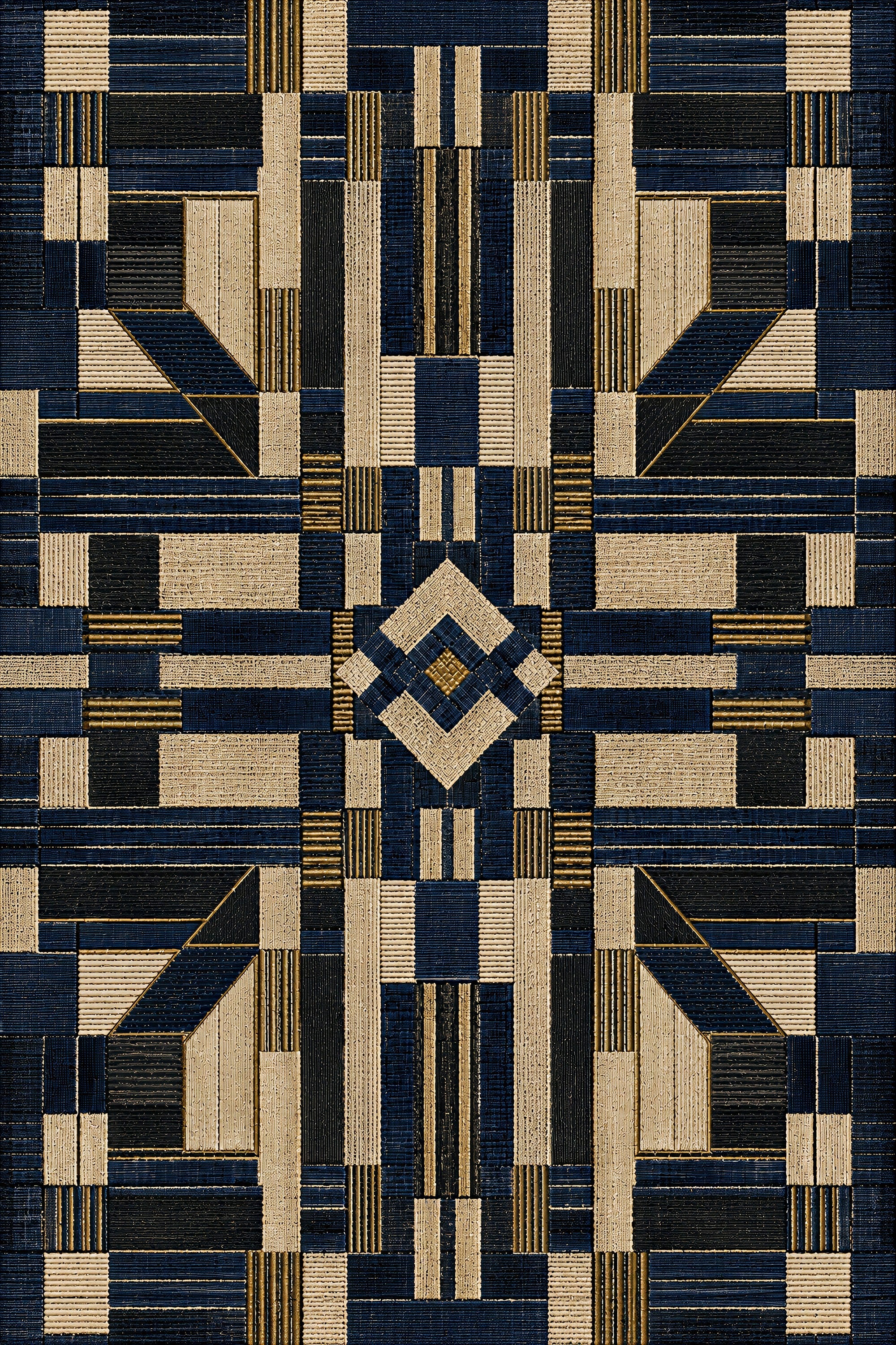 Indigo Geometric — Heritage Weave — Digital Print