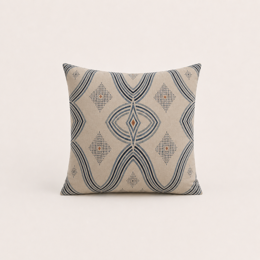 Zebra Rhythm – Indigo Weave – Velvet Cushion