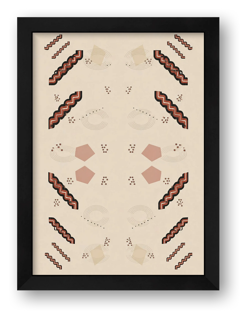 Sankofa African Wall Art, Neutral Earth-Tone Geometric Giclée Print — Sankofa Steps — framed
