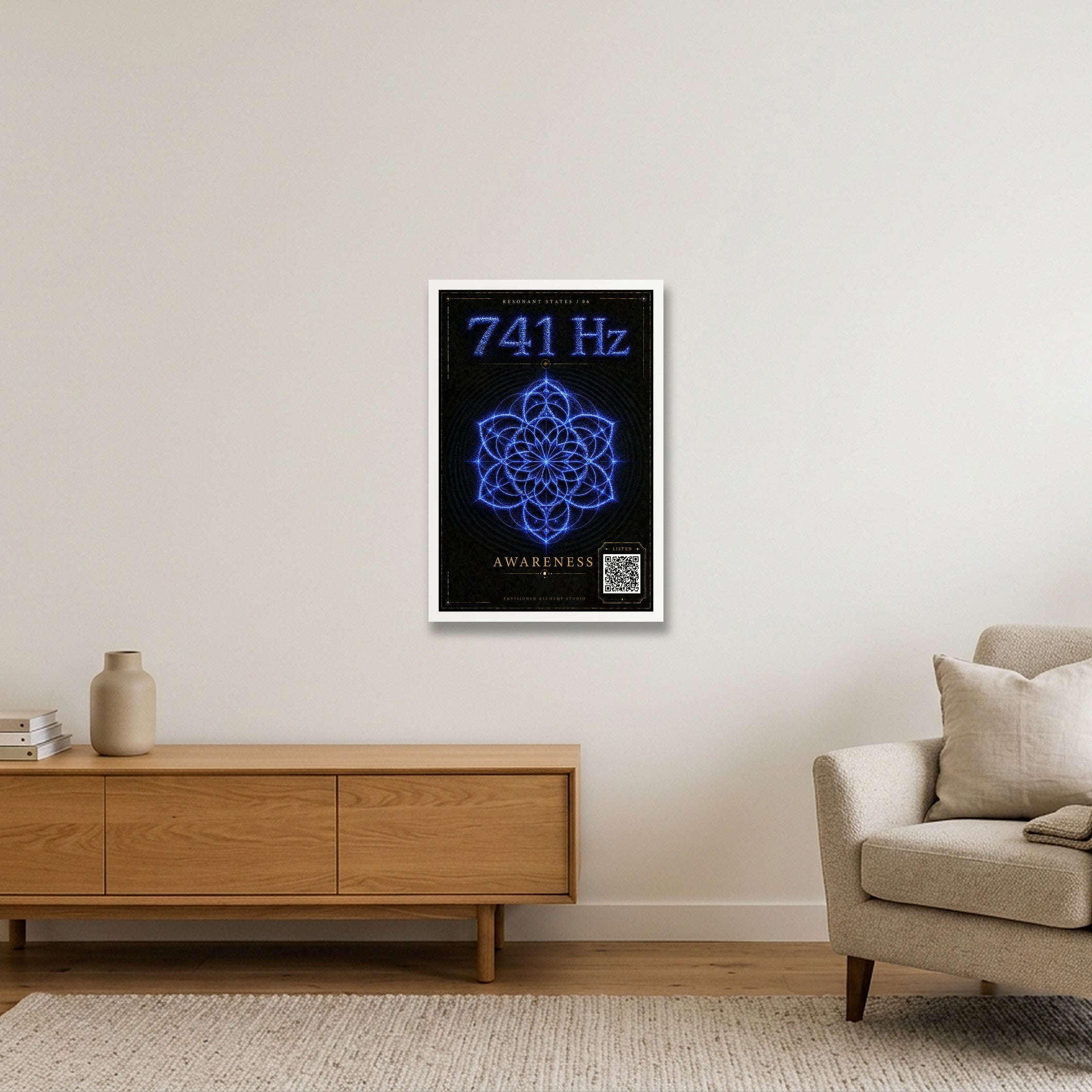 741 Hz Resonant States Frequency Cymatic Fine Art Print — 40×60cm, 16×24" White Frame