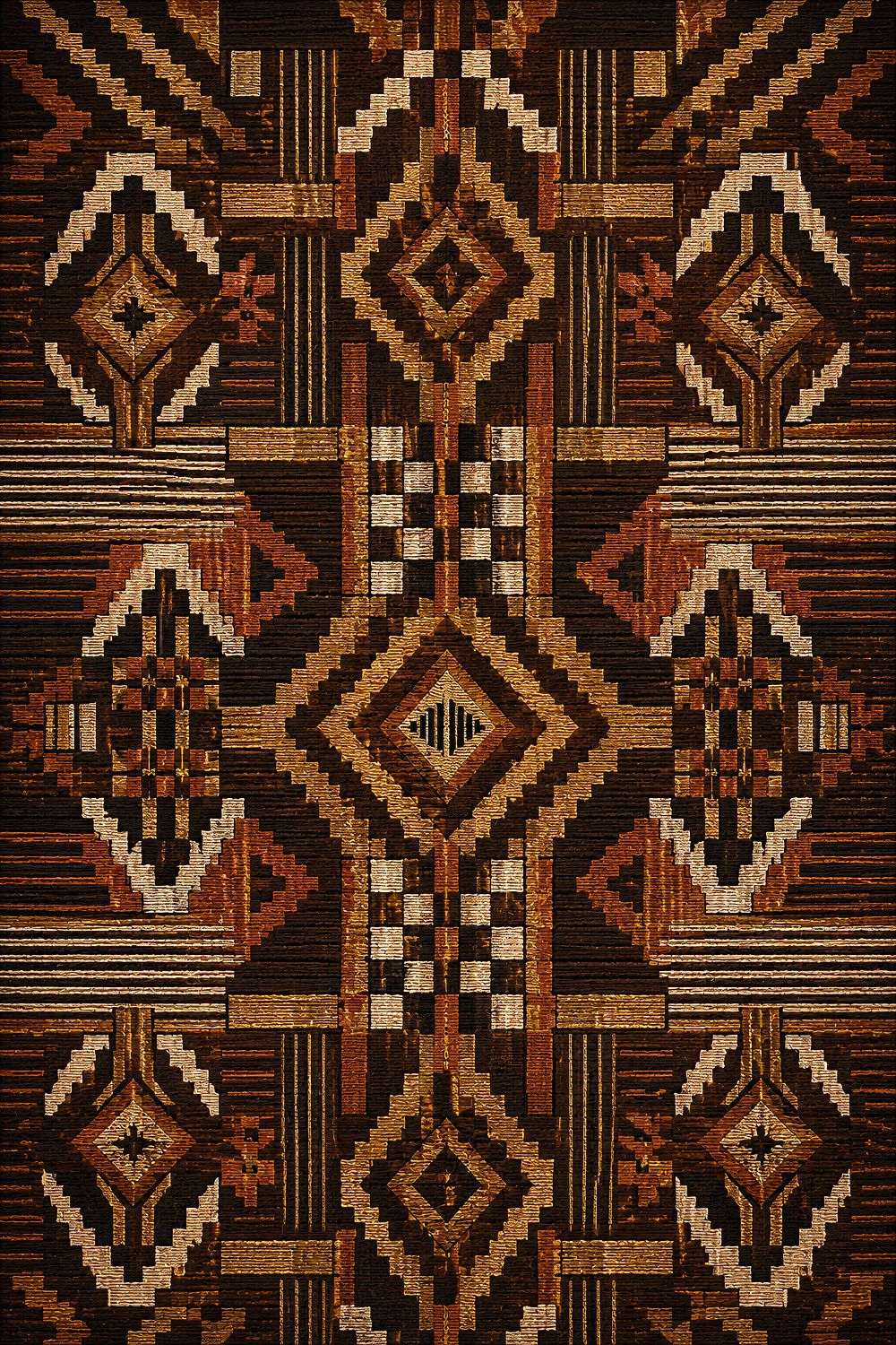 Copper Kente Geometric Giclée Print, African Textile Wall Art