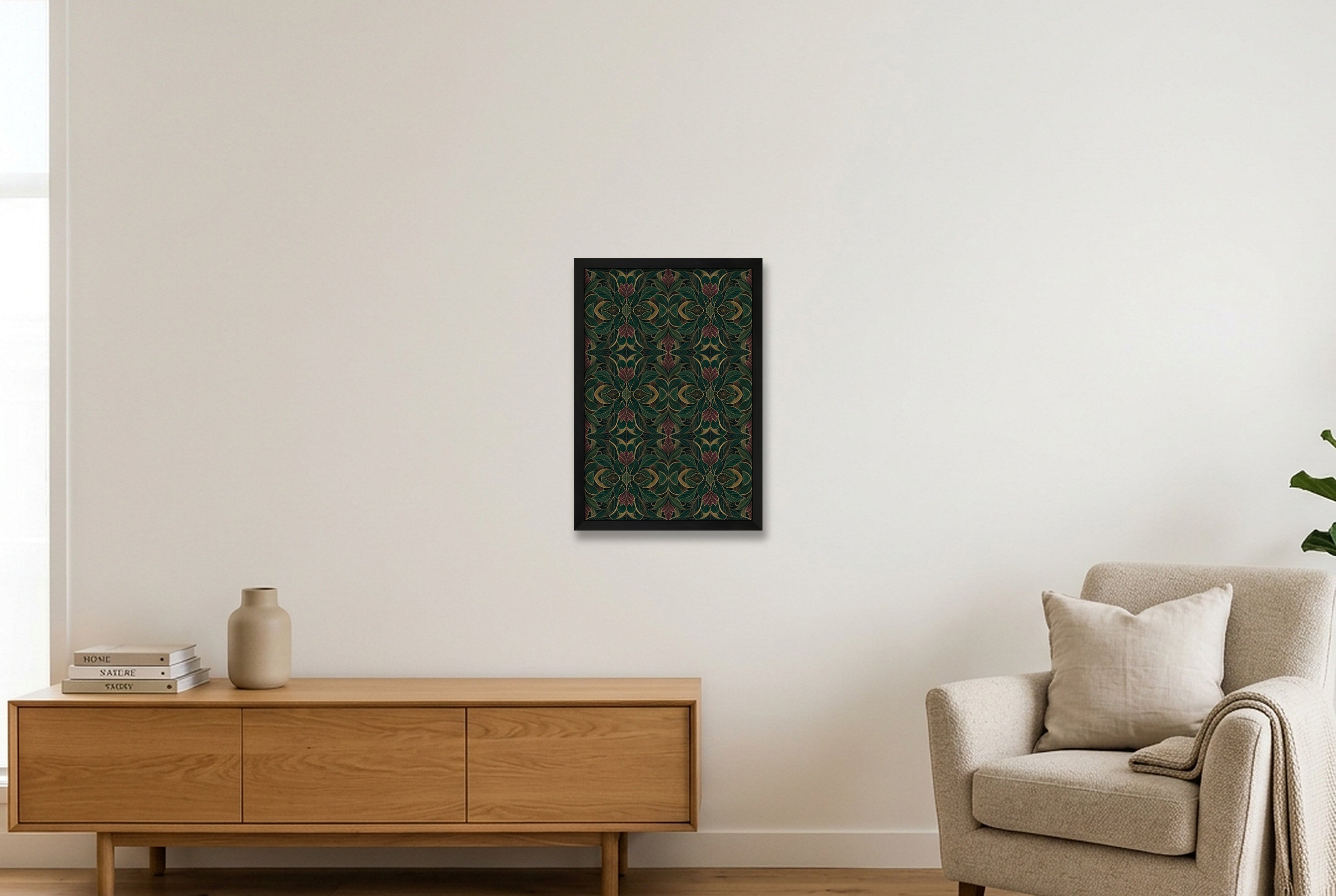 Emerald Plum Botanical Archive — 30×45cm, 12×18" Black Frame