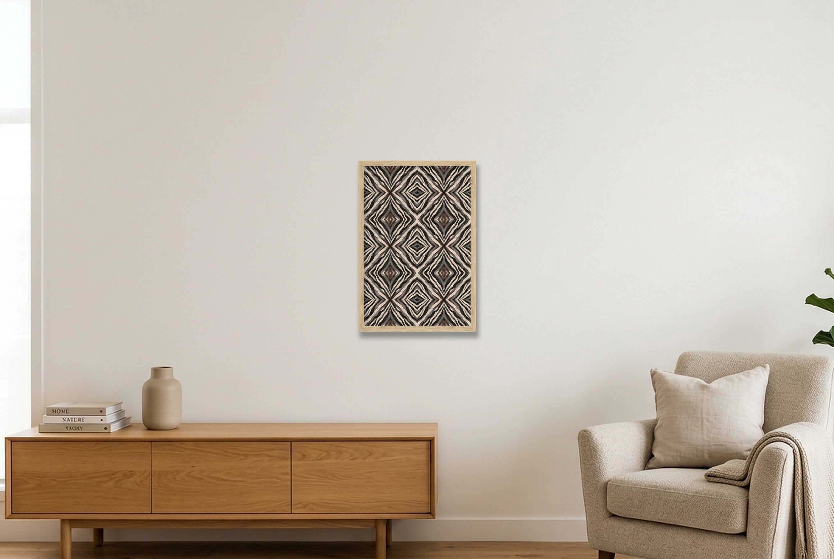 Zebra Stripes Animal Signal — 30×45cm, 12×18" Oak Frame