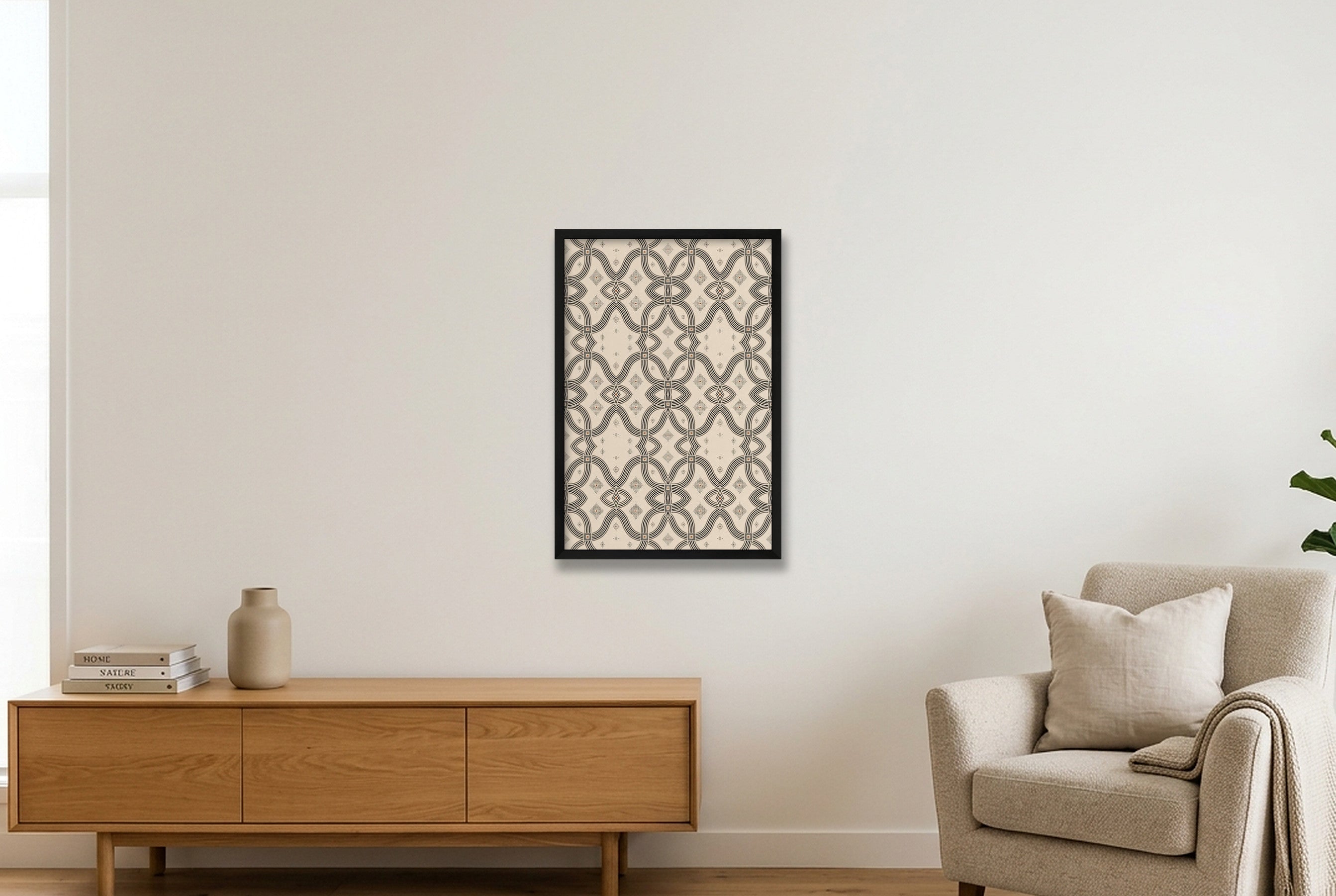 Zebra Rhythm Monochrome Loom — 40×60cm, 16×24" Black Frame