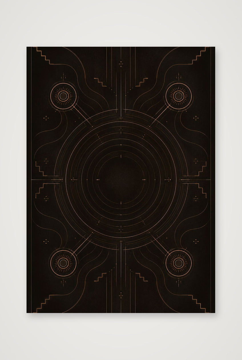 Celestial Sun Wall Art, Black and Gold Abstract Giclée Print — Solar Script — A4 (21×30cm, 8×12") Print only
