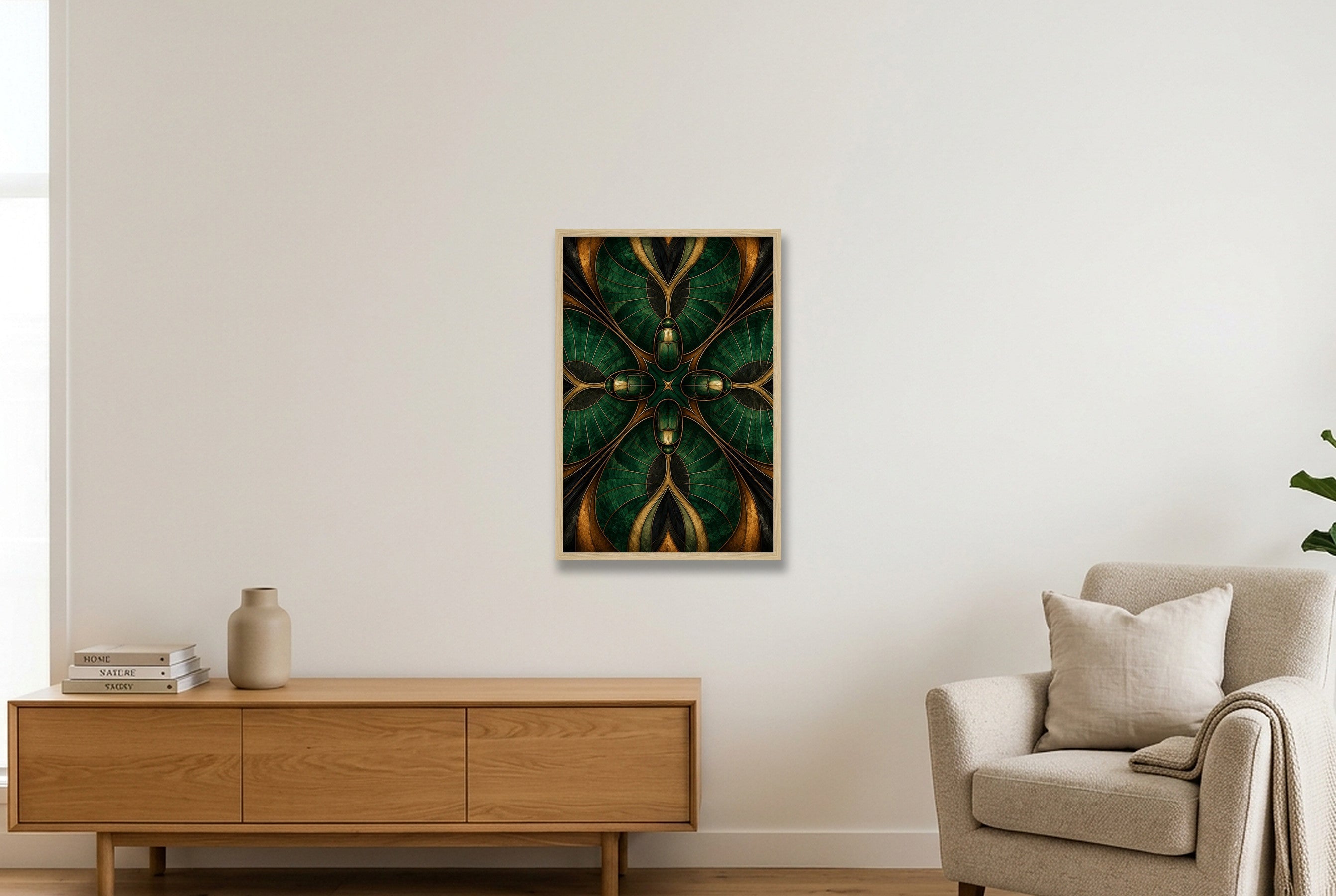 Scarab Shell Animal Signal — 40×60cm, 16×24" Oak Frame