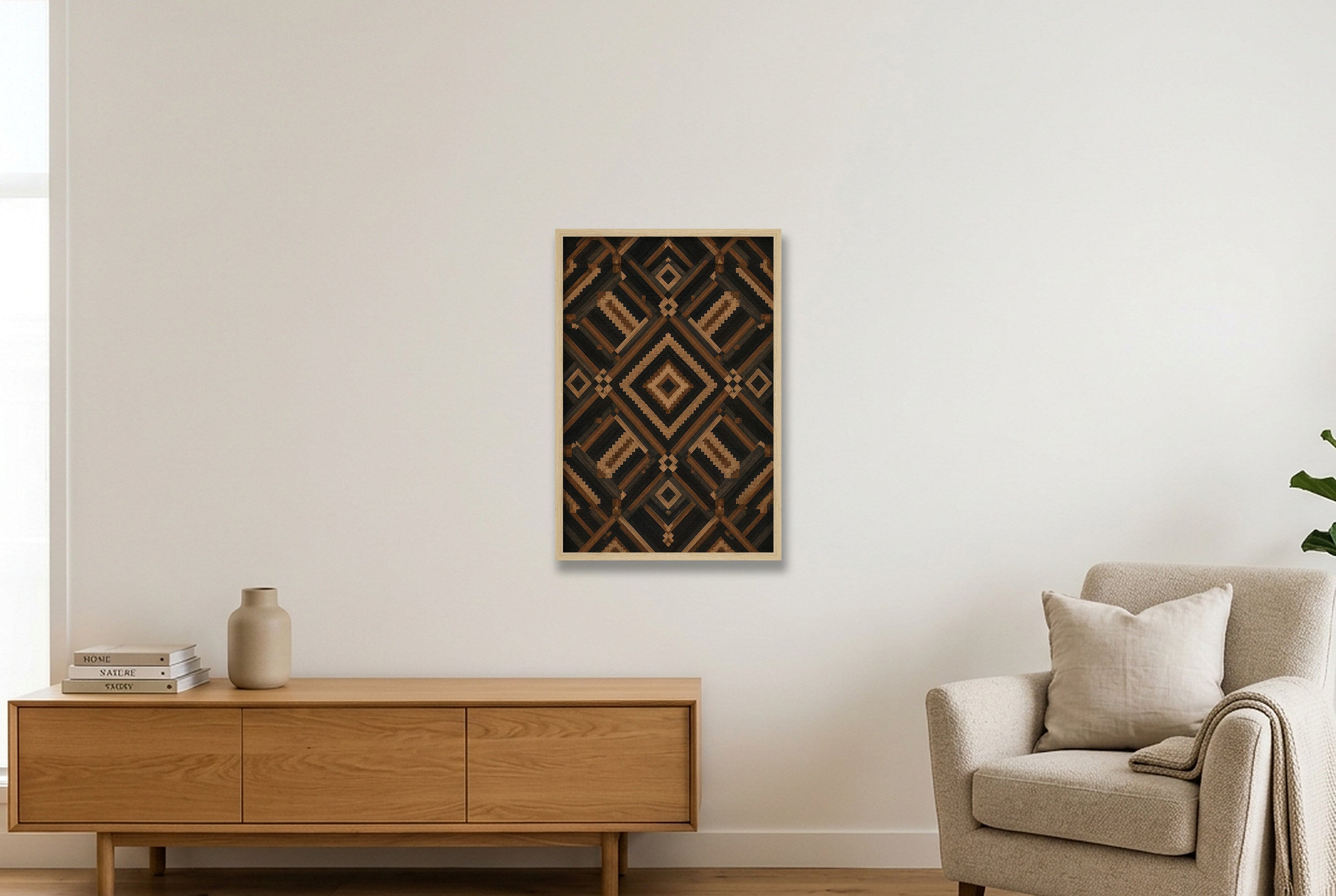 Night Kuba Heritage Weave — 40×60cm, 16×24" Oak Frame