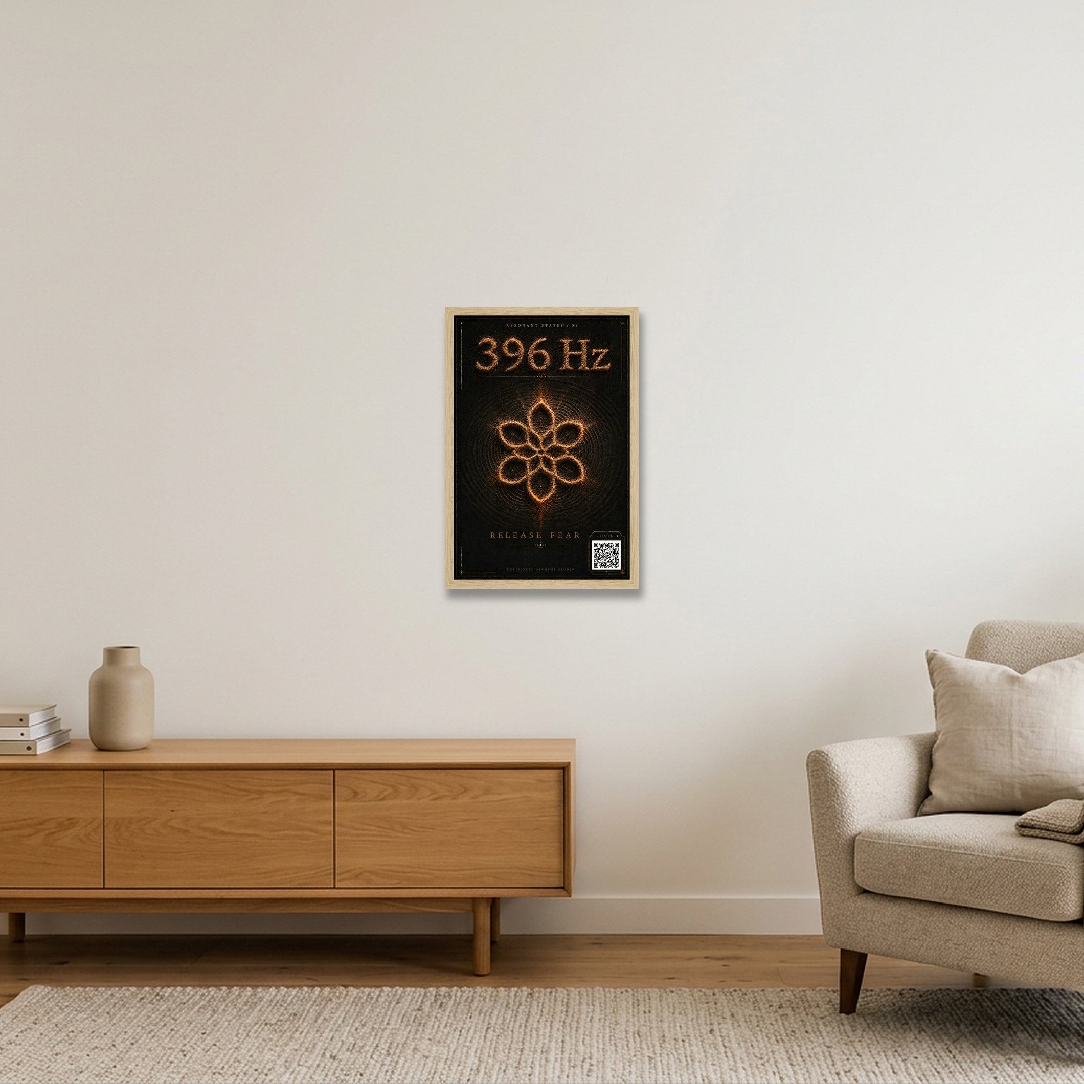 396 HZ Resonant States Frequency Cymatic — 30×45cm, 12×18" Oak Frame