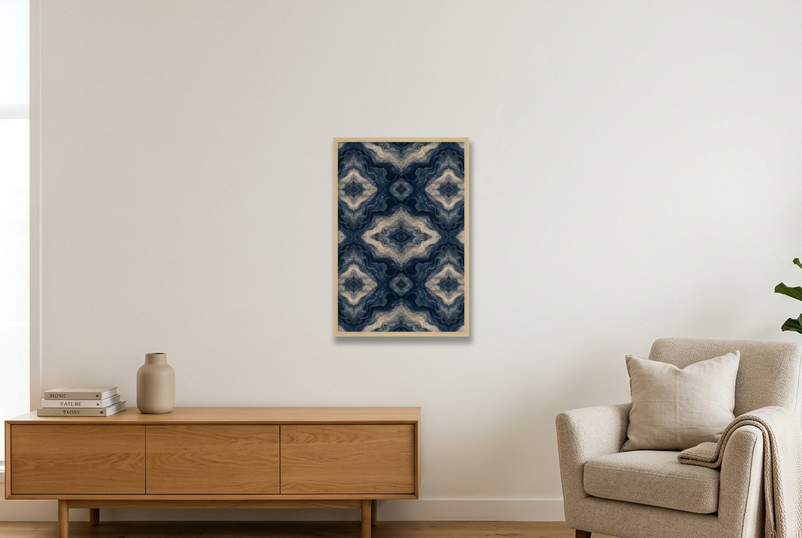 Indigo Agate Marble Water and Mineral — 40×60cm, 16×24" Oak Frame