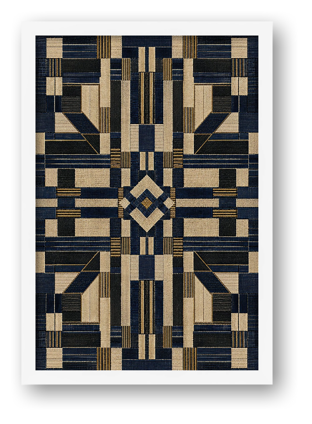 Indigo Geometric Heritage Weave — framed