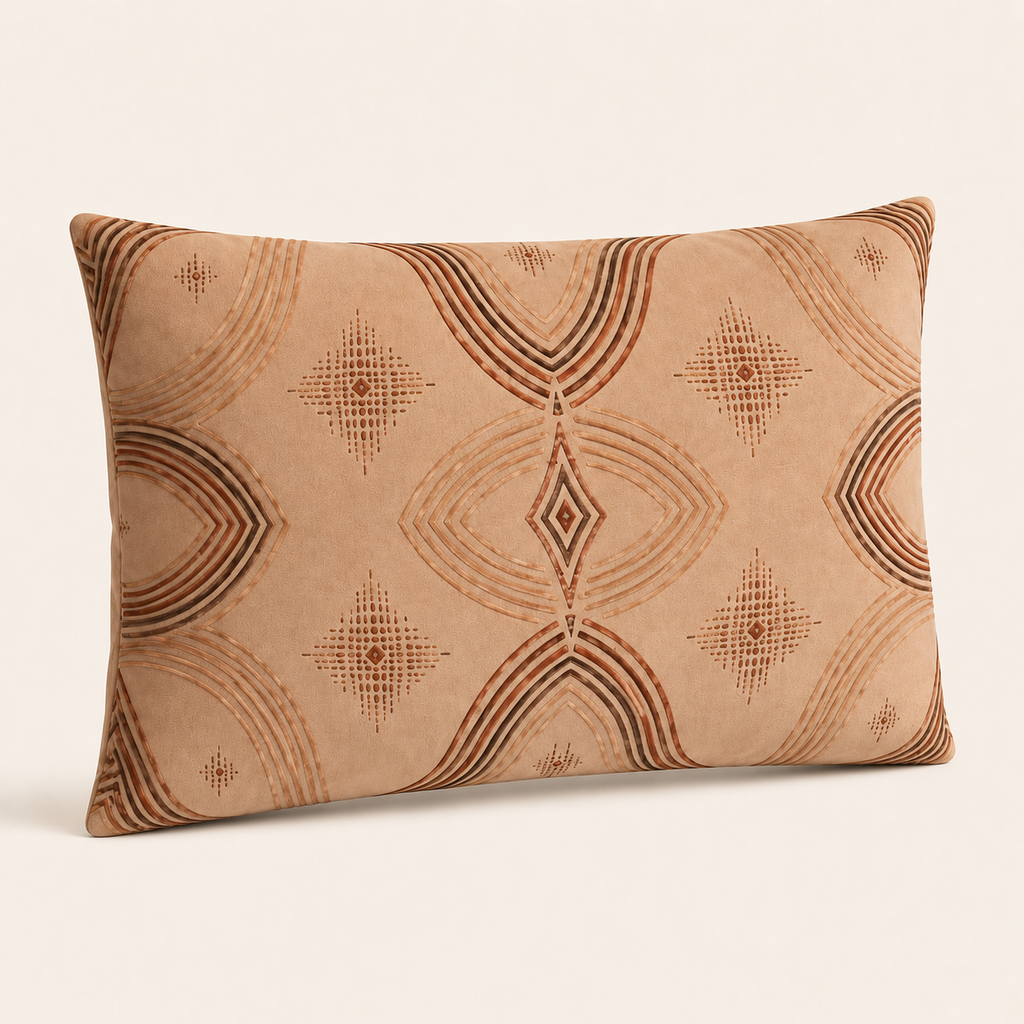 Zebra Rhythm – Terracotta Junction – Velvet Cushion