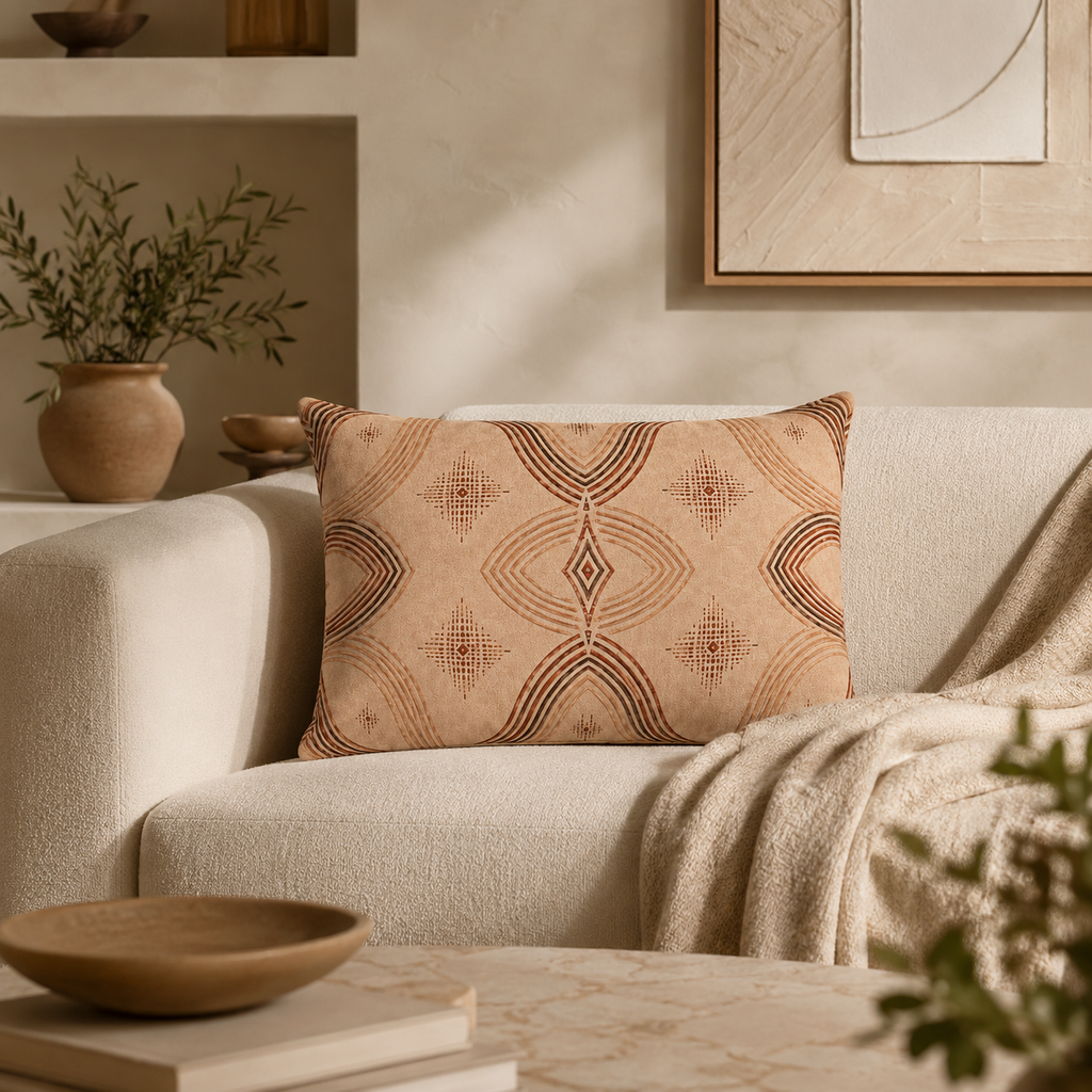 Zebra Rhythm – Terracotta Junction – Velvet Cushion