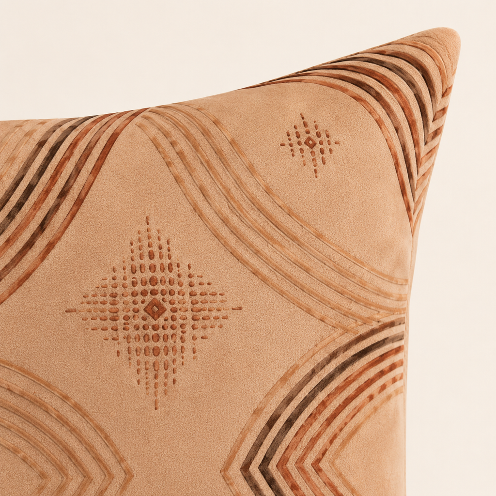 Zebra Rhythm – Terracotta Junction – Velvet Cushion