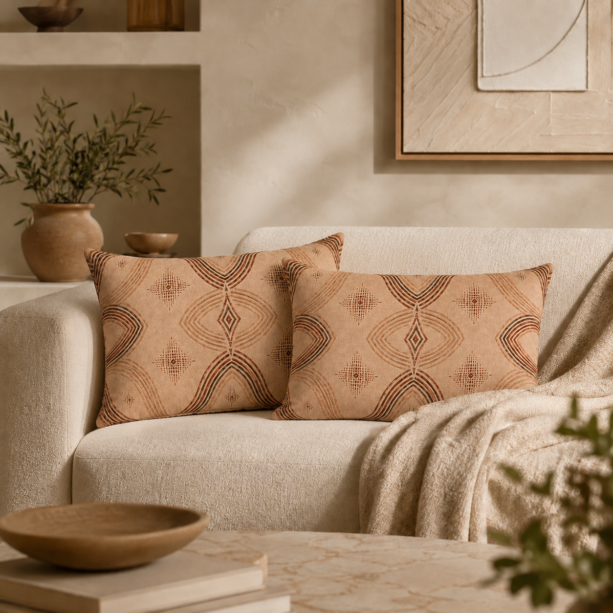 Zebra Rhythm – Terracotta Junction – Velvet Cushion
