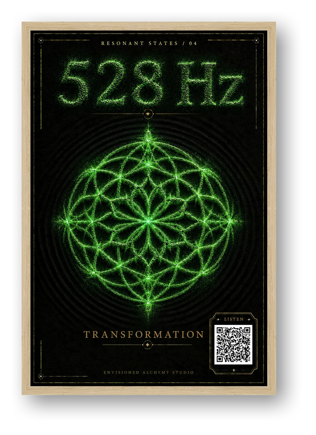 528 Hz Resonant States Frequency Cymatic Fine Art Print — framed