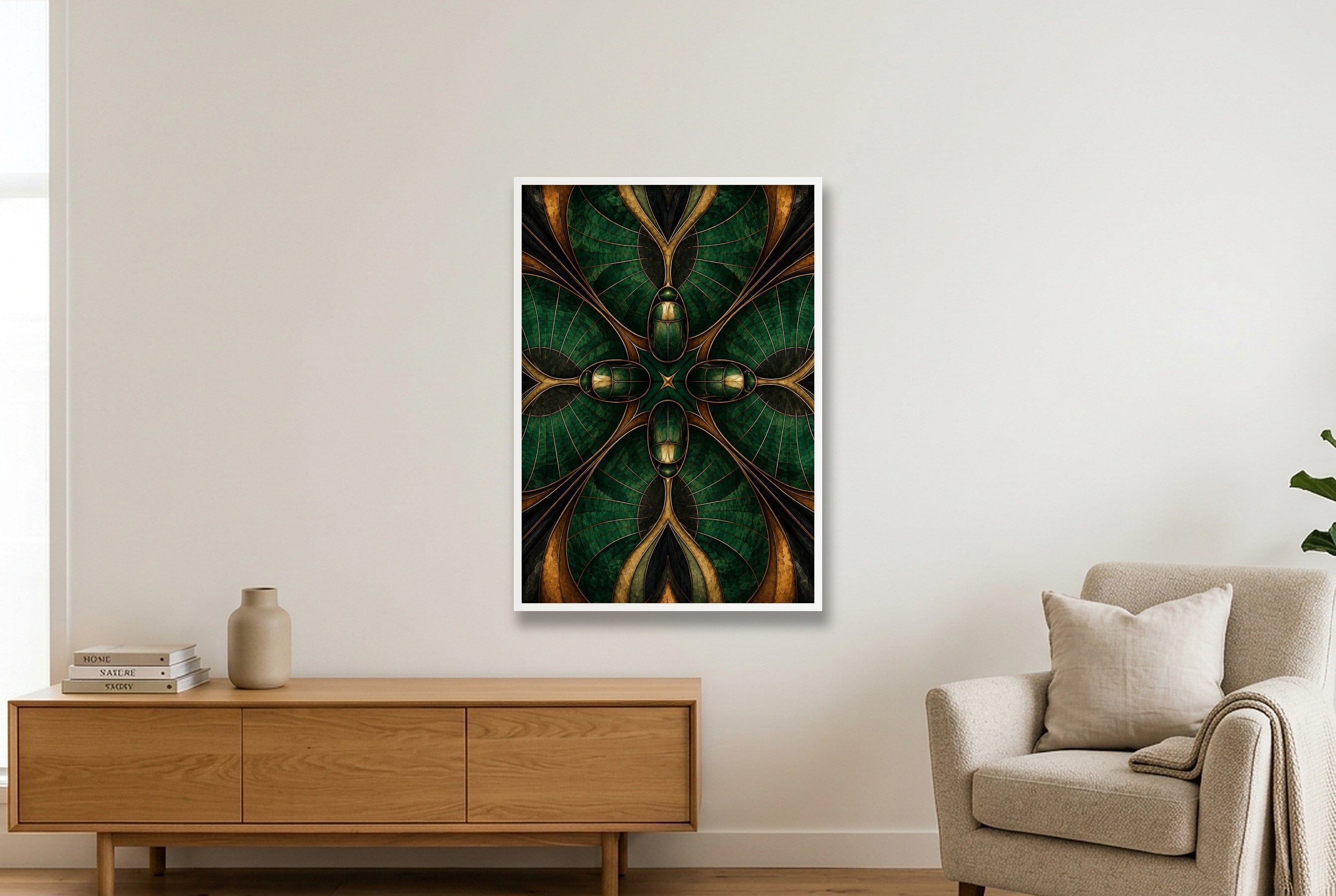 Scarab Shell Animal Signal — 70×100cm, 28×39" White Frame