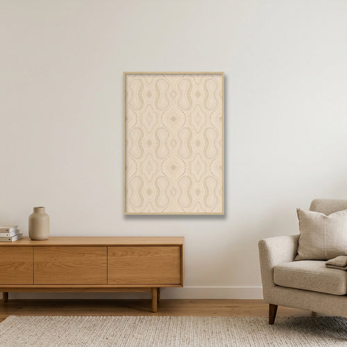 African Elephant Wall Art, Neutral Earth-Tone Safari Giclée Print — Dune Path — 70×100cm, 28×39" Oak Frame