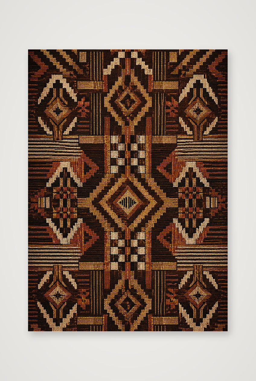 Copper Kente Geometric Giclée Print, African Textile Wall Art — A4 (21×30cm, 8×12") Print only