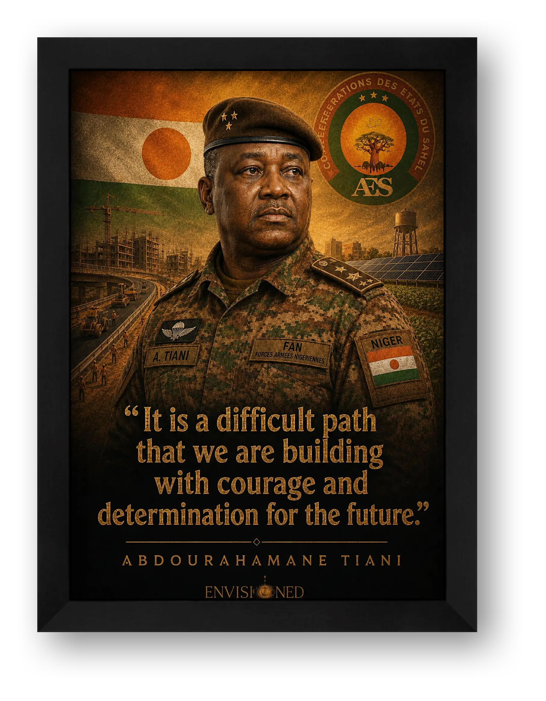 Abdourahamane Tiani Wall Art, Niger Pan-African Giclée Print — Courage and Determination for the Future — framed