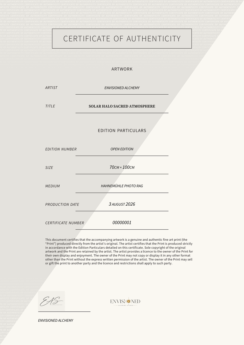 Solar Halo Sacred Atmosphere — Certificate of Authenticity