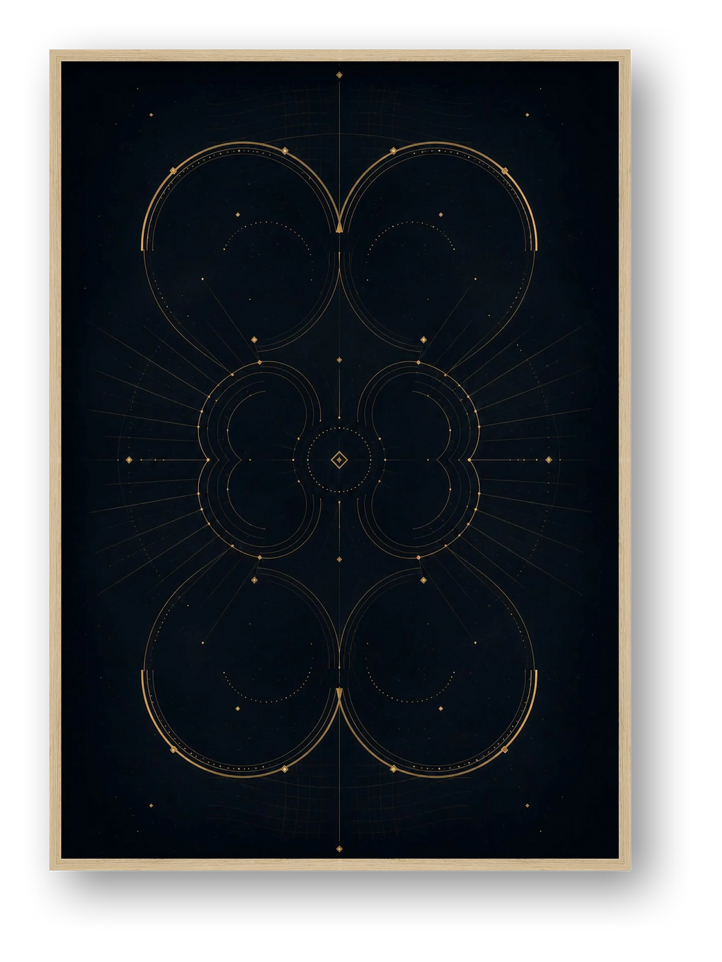 Black and Gold Celestial Wall Art, Abstract Orbital Giclée Print — Obsidian Orbit — framed