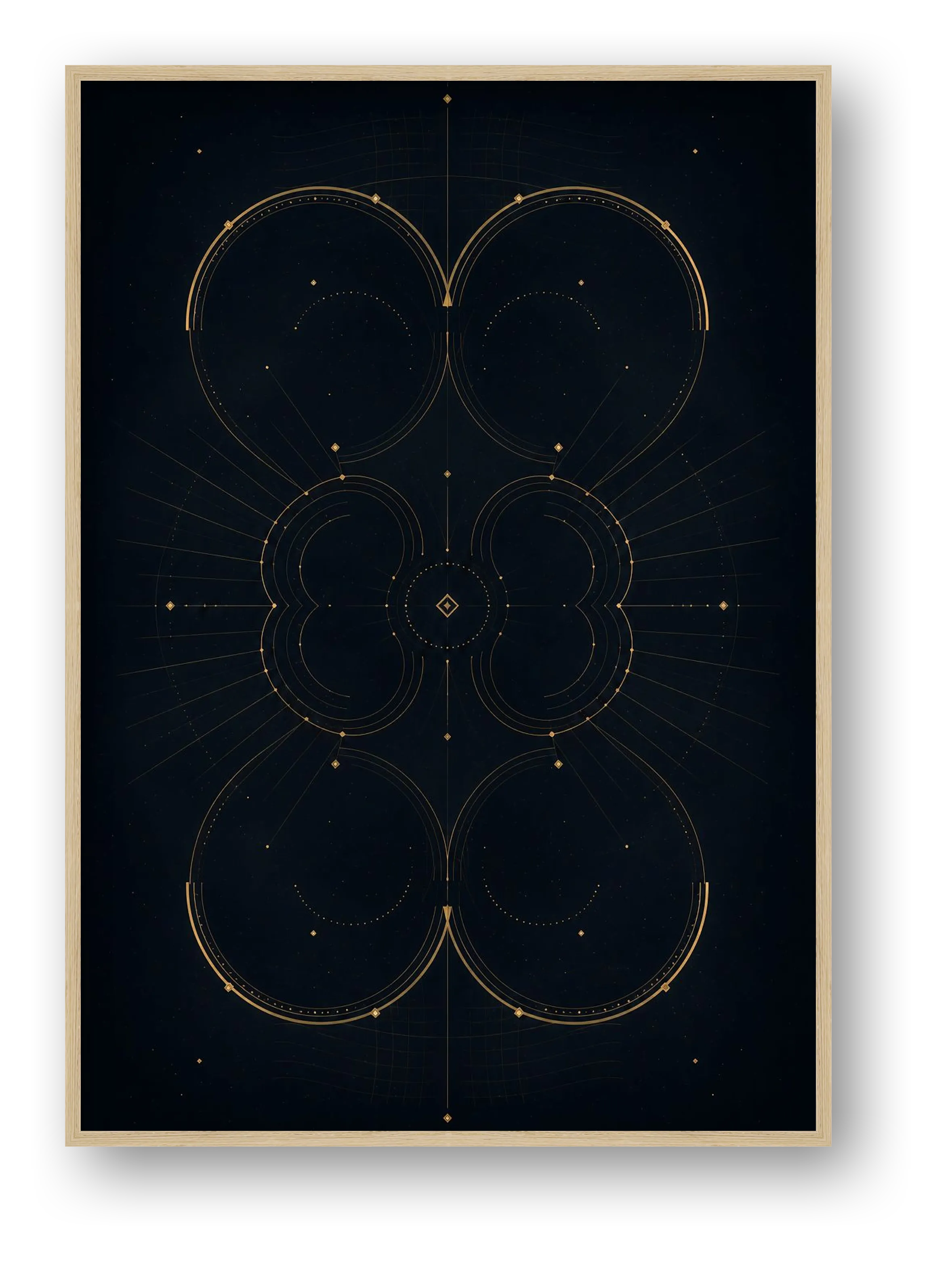 Black and Gold Celestial Wall Art, Abstract Orbital Giclée Print — Obsidian Orbit — framed