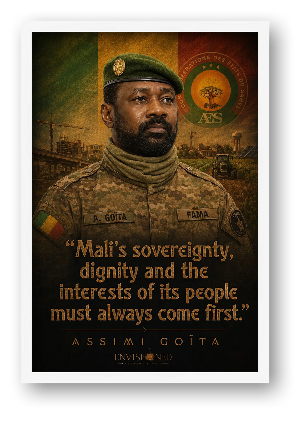 Assimi Goïta Quote Wall Art, Mali Pan-African Giclée Print — Sovereignty and Dignity — framed