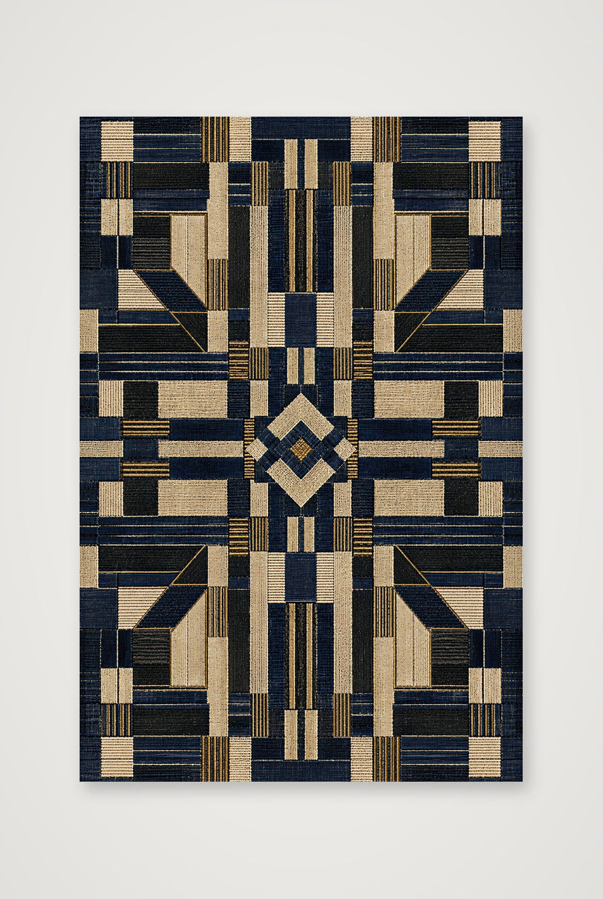 Indigo Geometric Heritage Weave — 40×60cm, 16×24" Print only