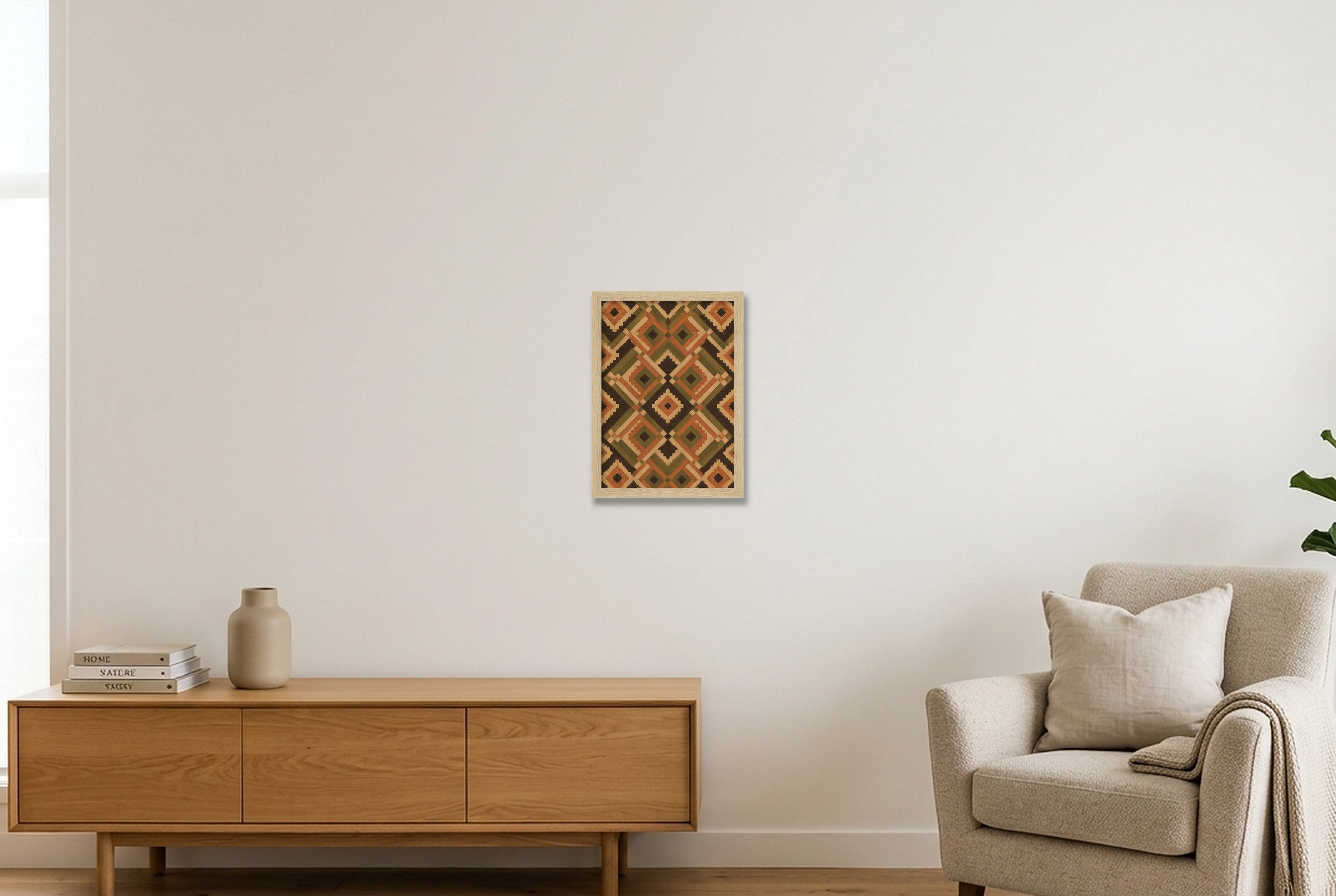 Earth Diamond Heritage Weave — A4 (21×30cm, 8×12") Oak Frame