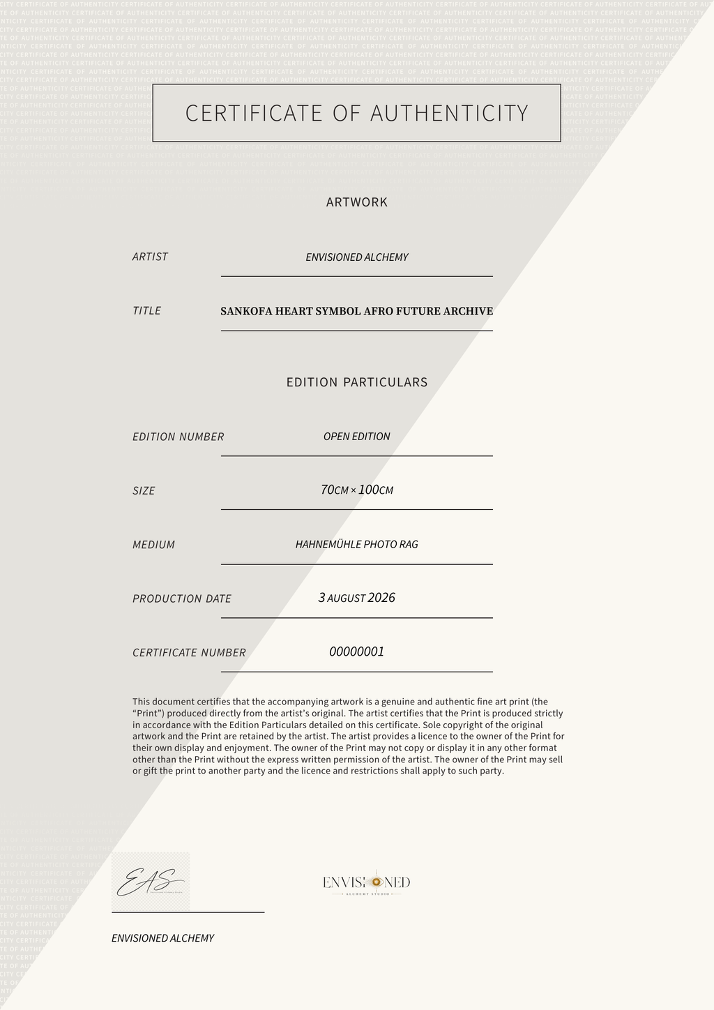 Sankofa Heart Symbol Afro Future Archive — Certificate of Authenticity