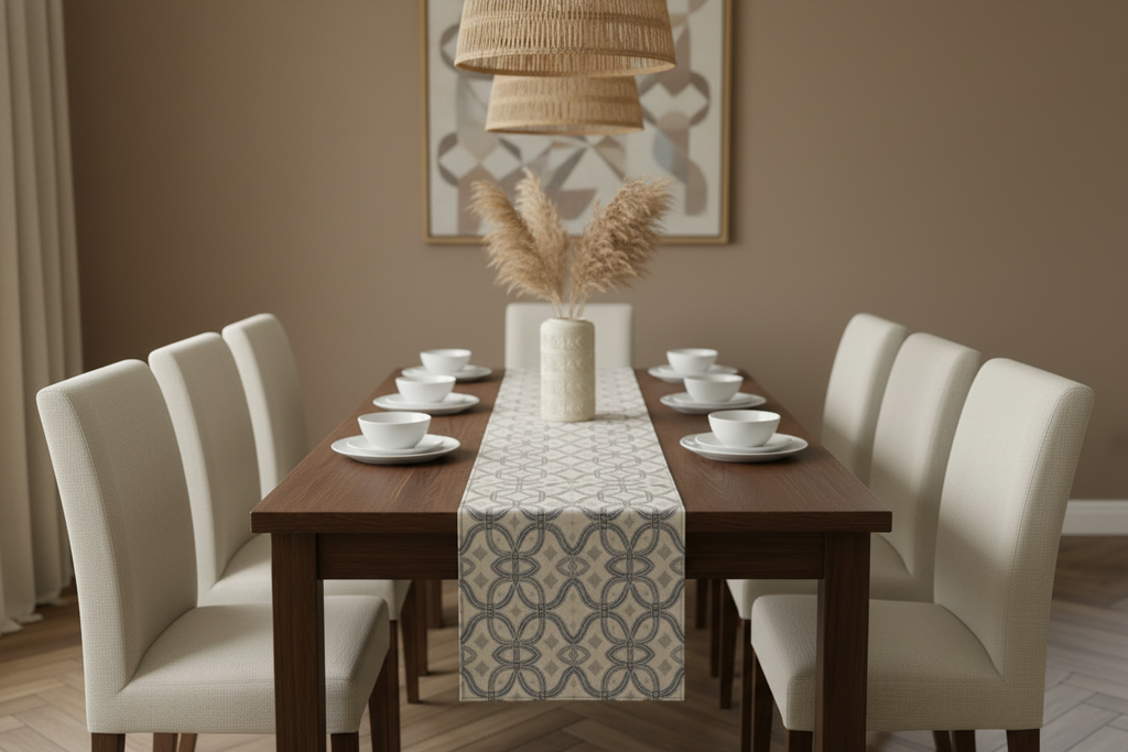 Indigo Weave Table Runner — Room Setting