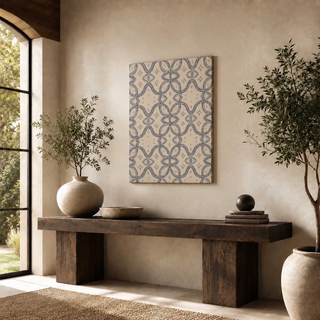 Zebra Rhythm Indigo Weave — Large Gallery Wrapped Canvas Print