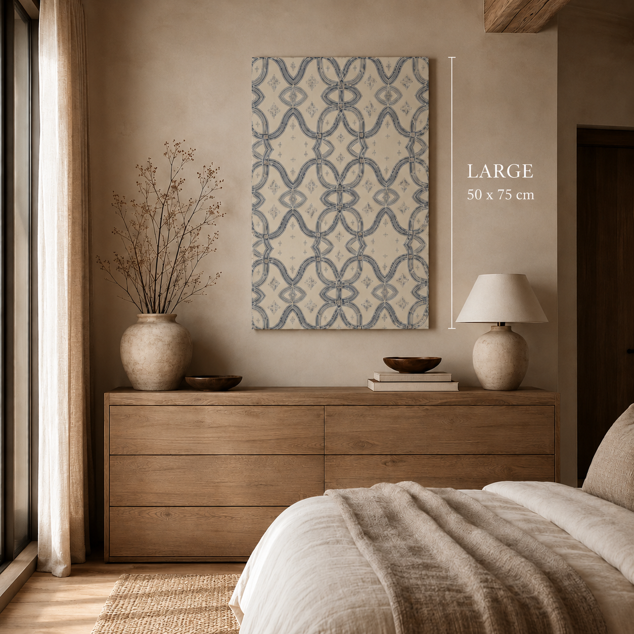 Zebra Rhythm Indigo Weave — Large Gallery Wrapped Canvas Print
