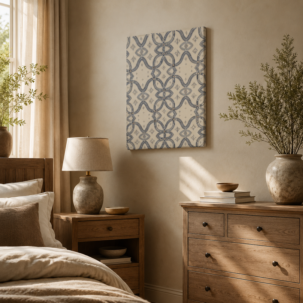 Zebra Rhythm Indigo Weave — Medium Gallery Wrapped Canvas Print