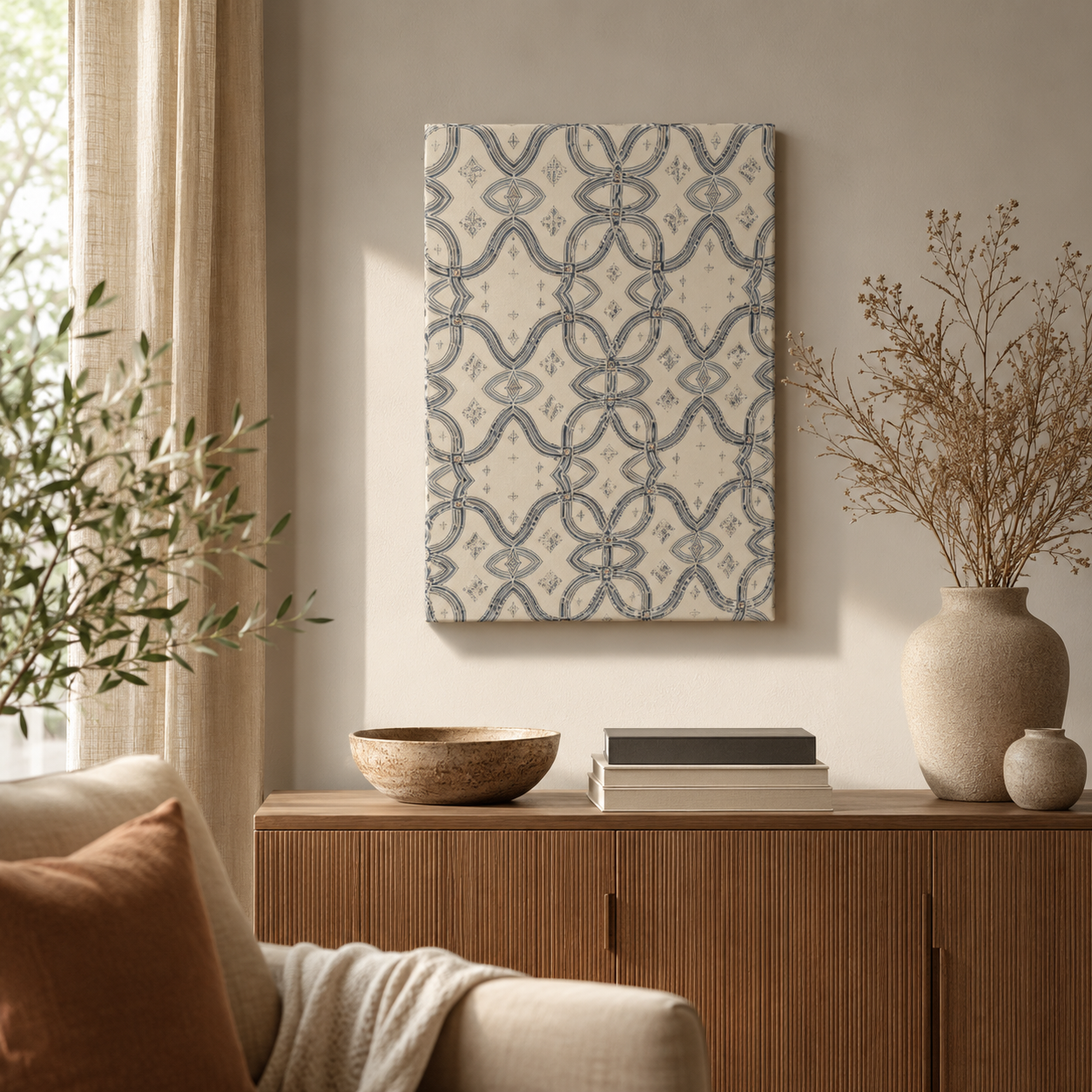Zebra Rhythm Indigo Weave — Medium Gallery Wrapped Canvas Print