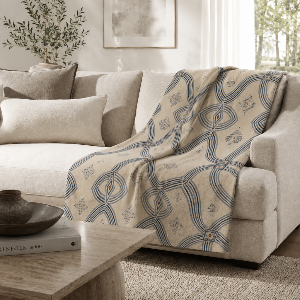 Zebra Rhythm – Indigo Weave – Cotton Throw
