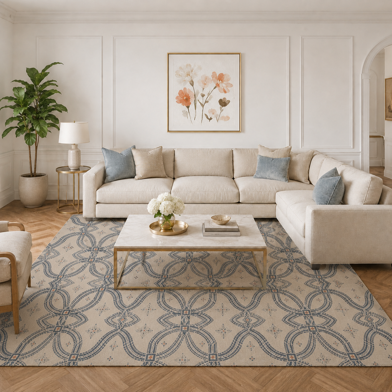 Zebra Rhythm Indigo Weave — Marbled Velvet Rug