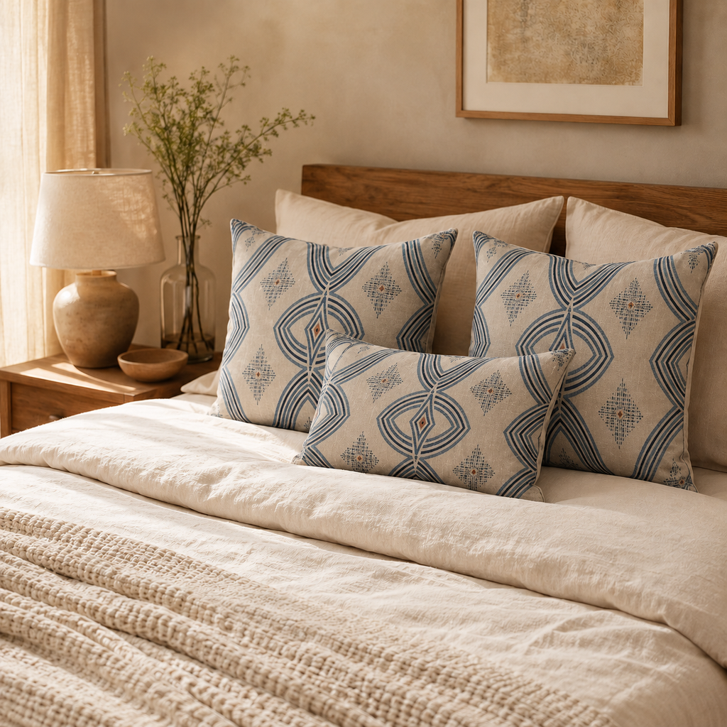 Zebra Rhythm – Indigo Weave – Velvet Cushion