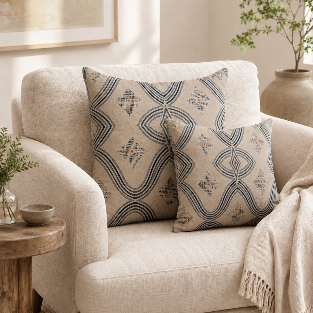 Zebra Rhythm – Indigo Weave – Velvet Cushion
